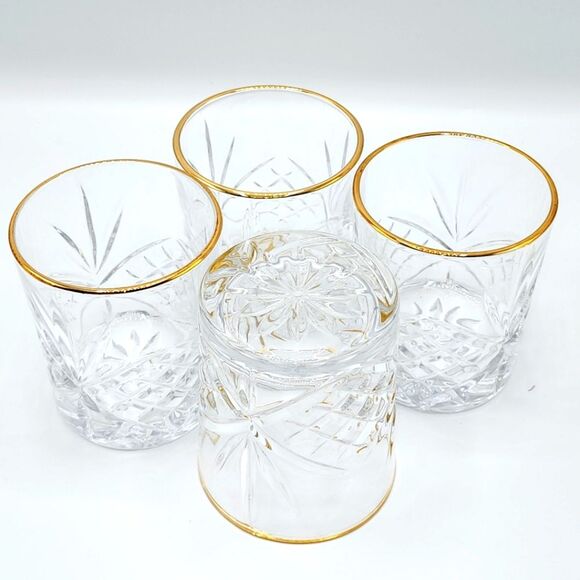 Set Of 4‎ Valencay Gold Embossed  Whiskey Glasses Old Fashioned Drinkware 10.4oz - Picture 3 of 13